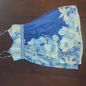 Muse Boston Proper silk dress spaghetti strap blue white floral padded top sz 8